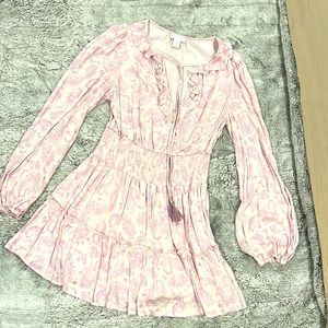house of harlow 1960 pink and violet paisley dress with gold pinstripe accent